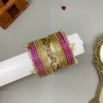 Kashmiri, Crystal & Leaf - Rani Pink & Gold