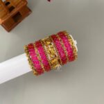 Pichwai Metal Bangles - baby pink