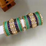 Polki Diamond Replica Bangles - Turquoise Green and Royal Blue
