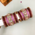Polki Diamond Replica Bangles - Mezanta Pink and Lavender