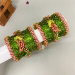 Kundan Bangles - Lotus & Parrot (Baby Pink and Parrot Green)