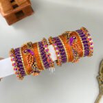Kundan Bangles - Lotus & Parrot (Purple and Orange)