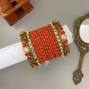 2D Crystal Kada Bangles -(Orange And Turquoise Green)