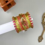Kundan Bangles - Lotus & Parrot ( Turquoise Green and Rani Pink)