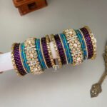 Polki Diamond Replica Bangles -Purple And  Blue
