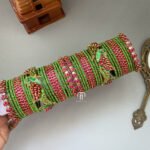 Kundan Bangles - Lotus & Parrot (Rani Pink And Parrot Green)