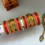 Kundan Bangles - Lotus & Parrot (Orange And Parrot Green)