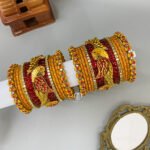 Kundan Bangles - Lotus & Parrot (Red And Mango Yellow)