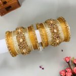 Polki Diamond Replica Bangles - Golden And  white
