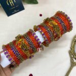 Kundan Bangles - Lotus & Parrot (Orange And Purple)
