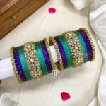 Polki Diamond Replica Bangles - Royal blue & Sky blue