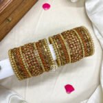 Maroon and Golden combination Kundan Bangles