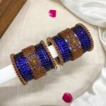 Kundan Bangles with glass bangles - Maroon And Royal Blue