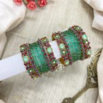 2D Crystal Kada Bangles -(Mezanta pink And Turquoise Green)