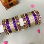 2D Crystal Kada Bangles -(Purple And White)