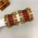 2D Crystal Kada Bangles -(Red And Golden)