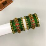 Kundan Bangles - Kids Kada Set (Dark Green And Red)