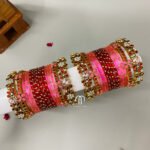 Diamond & Gold Bangles - Red & Baby Pink