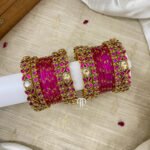 2D Crystal Kada Bangles -(Rani pink)