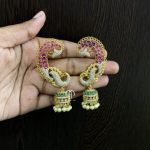 Peacock - earcuff & Jhumka