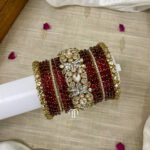 Polki Diamond Replica Bangles - Maroon